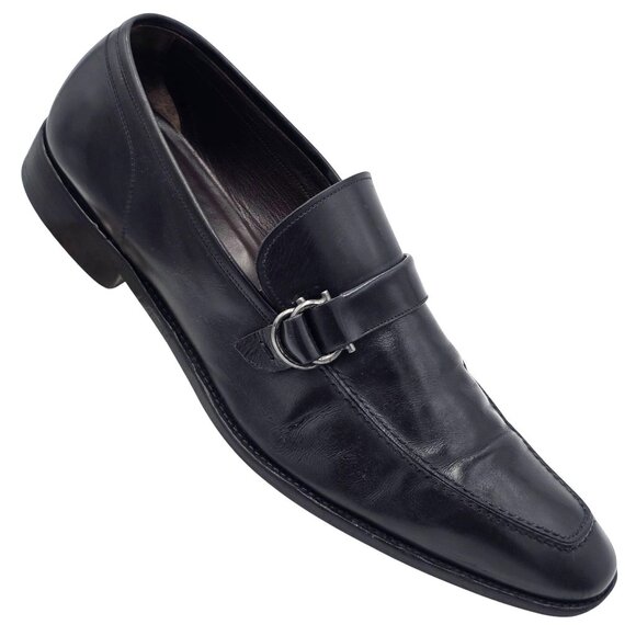 Vintage Salvatore Ferragamo Italy Mens 13D Black Leather Dress Shoes Bit Loafers - Picture 2 of 15